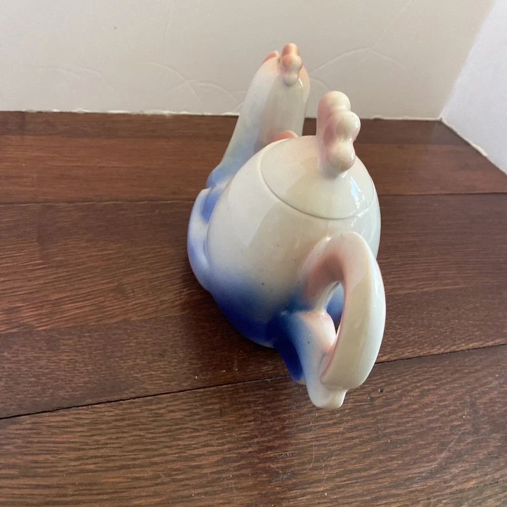 Vintage Teapot with lid- Rooster with Hen, Japan,‎ Pinks And Blues, Rare